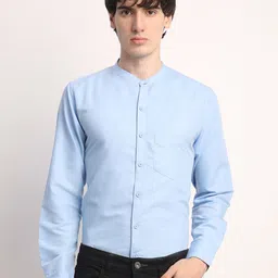 THE BEETEL HOUSE Men Smart Regular Fit Band Collar Solid Cotton Casual Shirt-picture-17