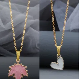 Birado Jewellery Set Of 2 Stainless Steel Gold-Plated Enamelled Pendants With Chain-image-30