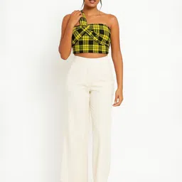 sollobell Women Checked One Shoulder Cotton Fitted Crop Top image 5