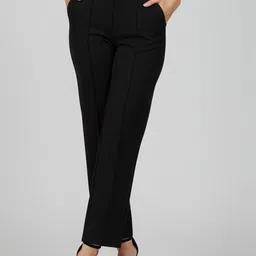 Moda Rapido Women Solid Classic Straight Fit Pleated Trousers-image-33
