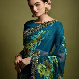 Anouk Floral printed Sequinned Embellished Saree image 4