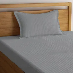 Aura Grey Striped 350 TC Single Bedsheet with 1 Pillow Covers image 2