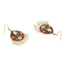 Anouk Gold-Plated Kundan Studded Meenakari Teardrop Shaped Drop Earrings image 2