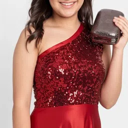 TILISM Embellished One Shoulder Net Maxi Dress image 5