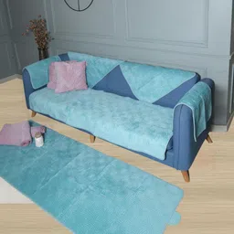 HOMETHREADS Multicoloured & Turquoise Blue 4 Piece Sofa Cover image 5
