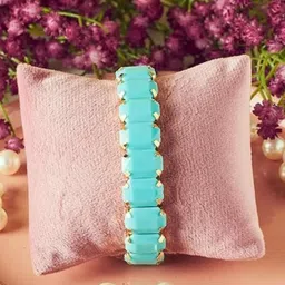 SALTY Women Stainless Steel Stone Studded Celestial Cyan Band Wraparound Bracelet-image-78