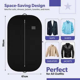 Kuber Industries Black & White 6 Pieces Textured Non-Woven Suit Organisers With Zip image 5