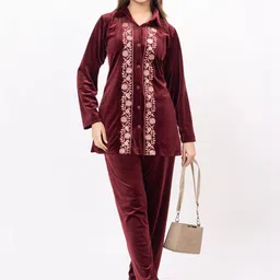 D-LINE Embroidered Shirt Collar Neck Long Sleeves Shirt With Trouser Co-Ords-picture-20