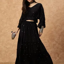 DRAPE AND DAZZLE V Neck Long Sleeve Top With Skirt Co-Ords image 2