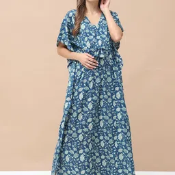 Secret Wish Women Floral Printed Pure Cotton Maxi Nightdress-image-90