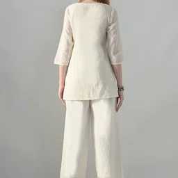 KALINI Embroidered Pure Cotton Round Neck Kurta With Trousers Co-Ords image 3