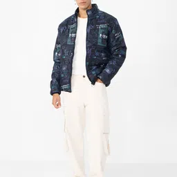 The Souled Store Men Stand Collar Graphic Printed Casual Puffer Jacket image 4