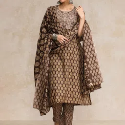 Varanga Women Ethnic Motifs Printed Regular Thread Work Pure Cotton Kurta with Trousers & With Dupatta-picture-31