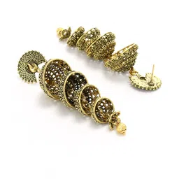 JOHARKAMAL Gold-Plated Ghungroo Beaded Dome Shaped Jhumkas image 4