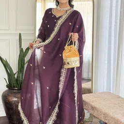 here&now Women Floral Embroidered A-Line Kurta with Trousers & Dupatta image 5