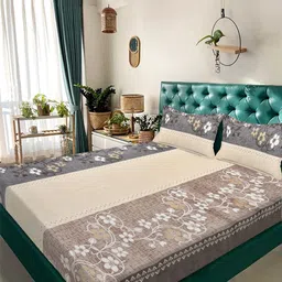 KLOTTHE Brown Floral Printed 300 TC Double Bedsheet With 2 Pillow Covers-picture-27