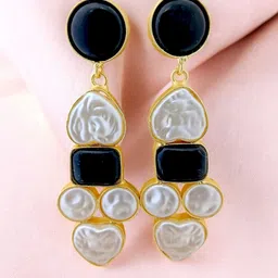 TISHUL JEWELS Gold-Plated Artificial Stones Studded Contemporary Drop Earrings-picture-40