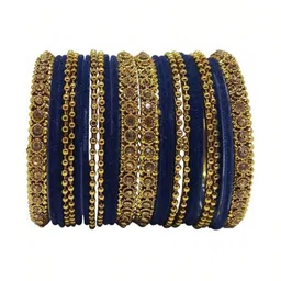 LLL FASHION Set Of 24 Blue Glass Artificial Stones & Beads Bangle-picture-29