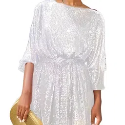 bebe Women Solid Embellished Sequined Boat Neck Dress-picture-22