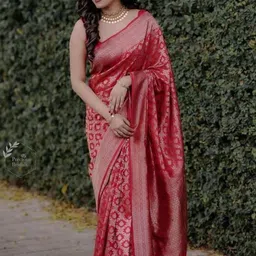 CaniBani Ethnic Motifs Zari Silk Blend Handloom Banarasi Saree image 4