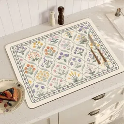 Myntra Elegant Homes 2Pcs Beige & Green Patterned Waterproof Anti-Slip Table Placemats image 4