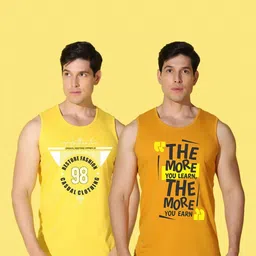 WOOSTRO Men Pack of 2 Typography Printed Round Neck Cotton Slim Fit Sports T-shirts image 2