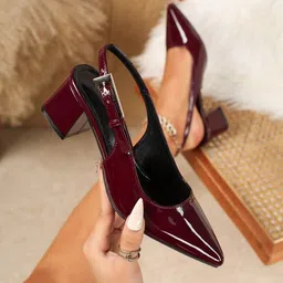 PURPLEHUNT Women Textured Block Pumps with Buckles image 2