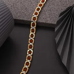 SZN Gold-Plated Stainless Steel Rudraksh Design Enamelled Link Bracelet image 3