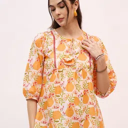 DressBerry Women Cotton Ethnic Motifs Printed Puff Sleeve A-Line Top-picture-10