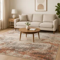 obsessions Rust and Cream Abstract 5x7 Feet Machine Made Carpet image 1
