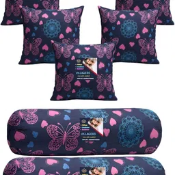 villagers Microfibre Bolster Pack of 7 Geometric 5 Cushion & 2 Bolster Set - Butterfly Print-picture-37
