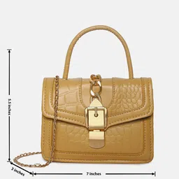 HAUTE SAUCE by Campus Sutra Yellow Textured Structured Satchel Bag image 5