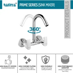 ramya Prime Sink Mixer Tap For Bathroom and Kitchen Chrome Finish Kitchen Mixer Faucet image 2