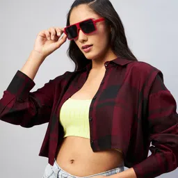 chimpaaanzee Women Oversized Fit Checkered Spread Collar Casual Shirt image 1