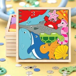 vhd Colorful Wooden Sea Life Puzzle | Early Learning Toy for Children HG28 image 1