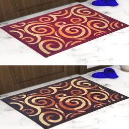 athom living Multicolor Abstract Nylon 14x22 Inches AntiSkid 2 Door Mats image 1