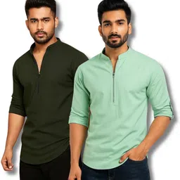 cottonchhap Pack of 2 Men Solid Pure Cotton Straight Kurta image 1