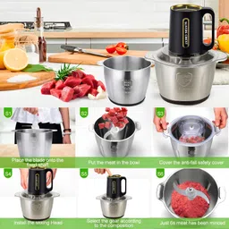 edtepy 3L Stainless Steel Electric Meat Grinder – 500W Powerful Chopper with 4 Blades Electric Vegetable & Fruit Chopper image 4