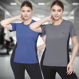 white moon Pack of 2 Women Solid Round Neck Polyester Multicolor T-Shirt-picture-26