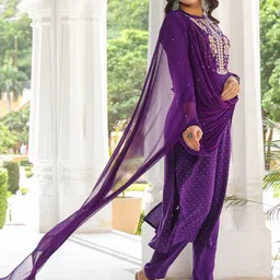 Anni Designer Women Ethnic Motifs Embroidered Regular Mirror Work Kurta with Trousers & With Dupatta image 3