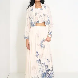 AKKRITI BY PANTALOONS Printed Square Neck Top Jacket With Skirt Co-Ords-image-16
