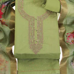 TAVAS Floral Embroidered Sequinned Chanderi Silk Unstitched Dress Material image 3