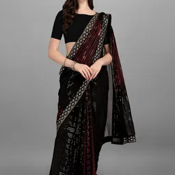 CANIZZARO Embellished Sequinned Pure Georgette Heavy Work Saree image 2