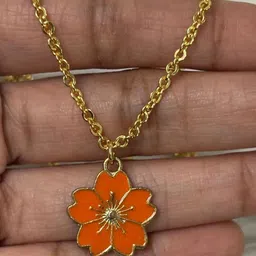 BDIVA Gold-Plated Enamelled Floral Pendant With Chain image 2