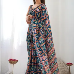 CANIZZARO Ethnic Motifs Mirror Work Silk Blend Saree image 4