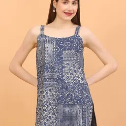 GEETUES Floral Printed Shoulder Straps Pure Cotton Kurti-picture-12