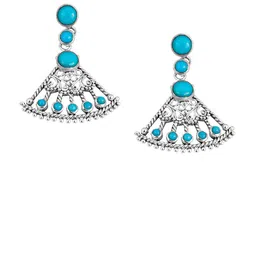 Meadows 925 Sterling Silver Turquoise Studded Oxidised Circular Shaped Drop Earrings-picture-19