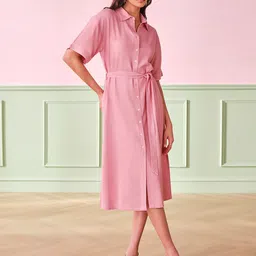 AND Women Short Sleeves Shirt Collar Midi Dress image 3