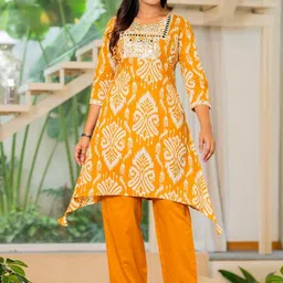 JAIPUR SARAI Ethnic Motifs Printed Regular Mirror Work Pure Cotton Kurta With Trouser-picture-32