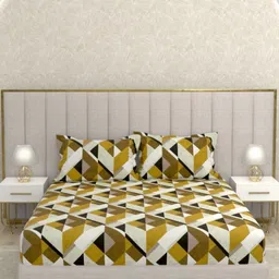 Pure Decor Brown & White Geometric 330 TC King Bedsheet with 2 Pillow Covers-image-80